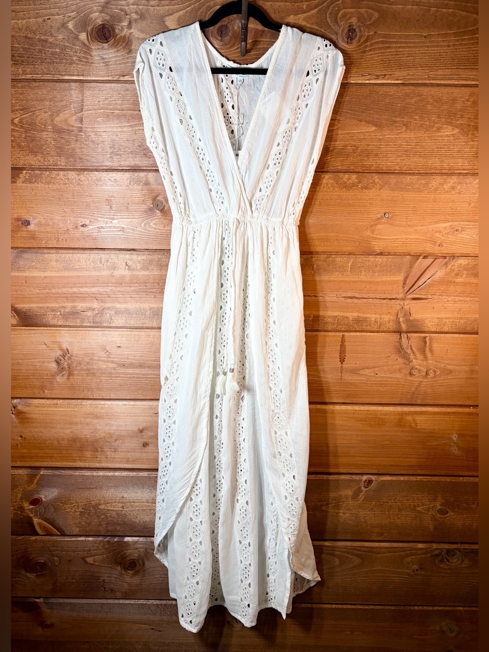 blue island White Eyelet V-Neck Maxi Cover-Up Dress Size XS 💕🌴